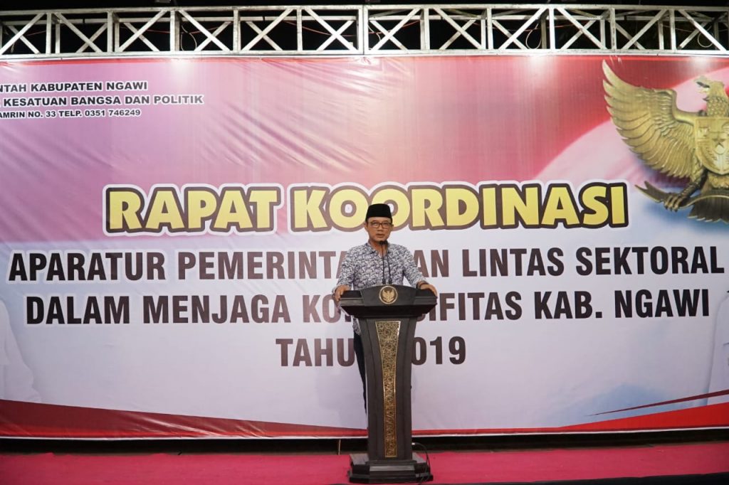 Bupati Ngawi Pimpin Rapat Koordinasi Aparatur Pemerintah Dan Lintas Sektor Dalam Menjaga Kondusifitas Kabupaten Ngawi